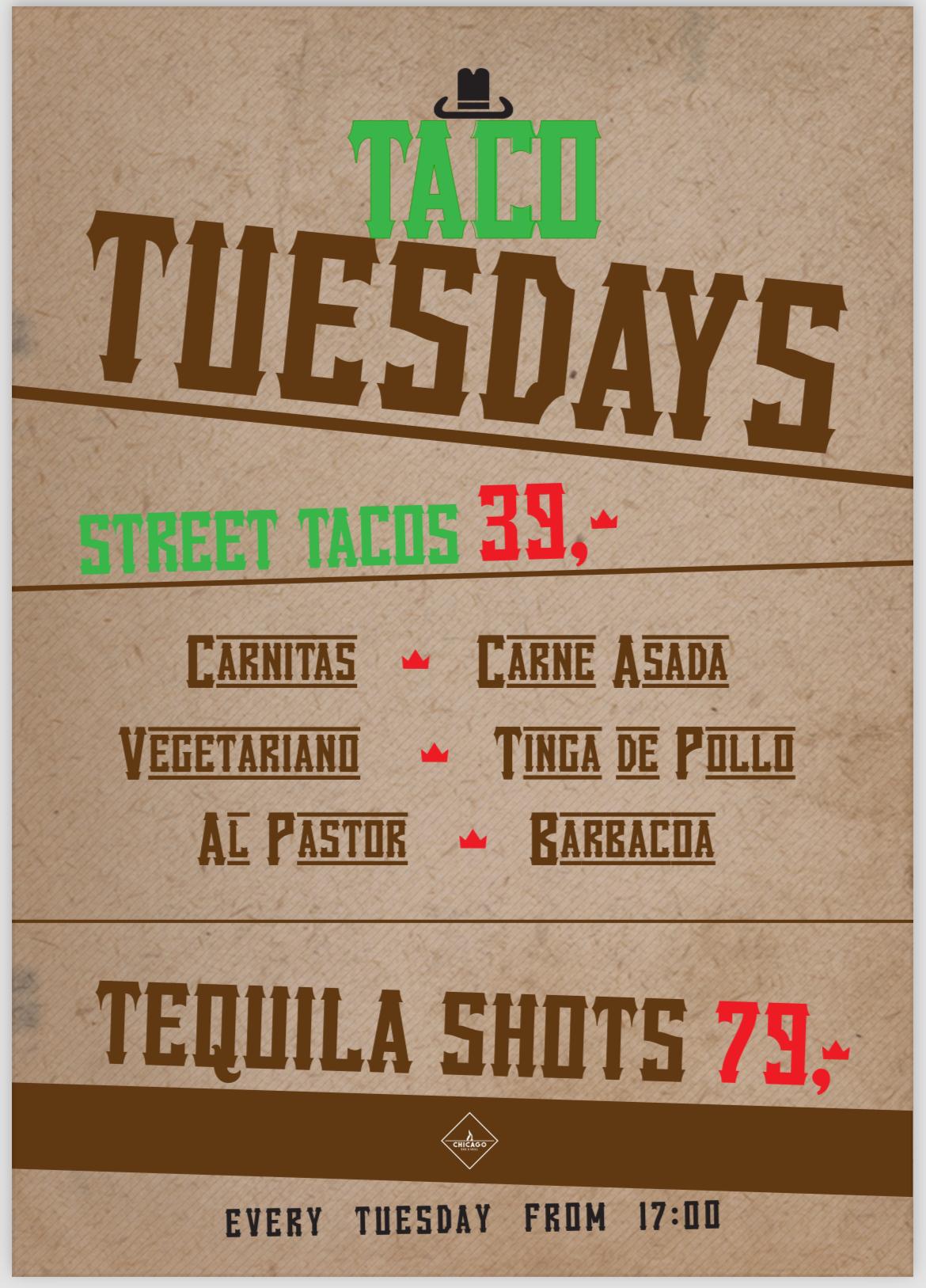 Taco Tuesday • Každé úterý street tacos jen za 39 Kč
Výběr masa je čistě na Tobě: Carne Asada, Barbacoa, Carnitas, Al Pastor, Tinga de Pollo a Vegetariano
Tequila a Mezcal shots jen 79 Kč
(Do vyprodání zásob - neplatí pro objednávky s sebou)
